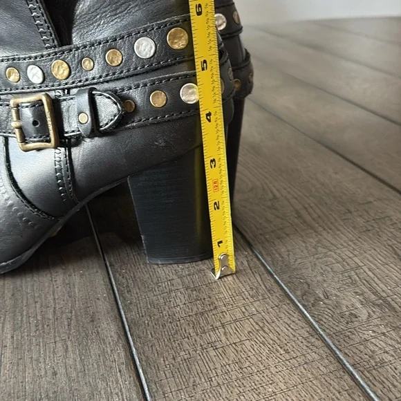 Black Leather Studded Ankle Boots - Picture 2 of 8